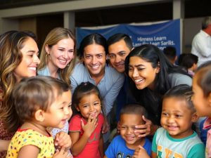 Celebrități implicate în activități caritabile cu copii.