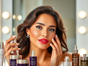 O vedetă aplicând produse de îngrijire a pielii.