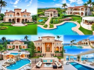 Casele luxe ale vedetelor, arhitectura spectaculoasă, grădini elegante.