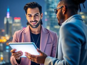 Vedete cu tehnologie modernă, interacționând cu gadgeturi futuriste.