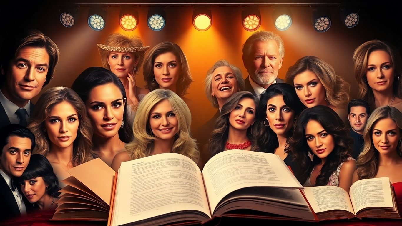 Colaj fotografic cu vedete și cărți biografice